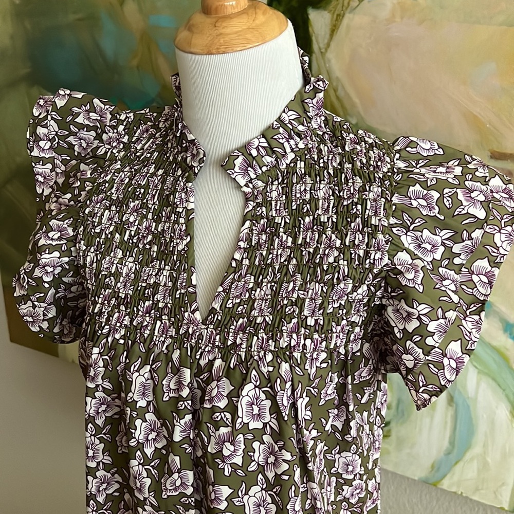 THML smocked Floral Blouse puff sleeve XS - Picture 7 of 16